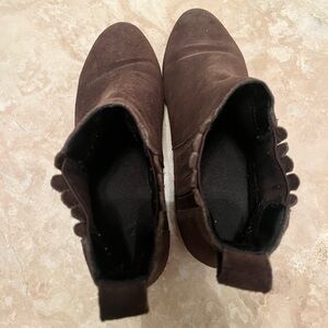 Ankle Boots Booties Shoes Brown Casual Work EUC W6 Wedge Leather Suede Business